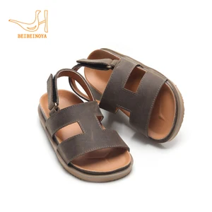 Babyhappy Professional Supplier Wholesale Skidproof Durable Natural Genuine Leather Slides Baby Boys Sandals