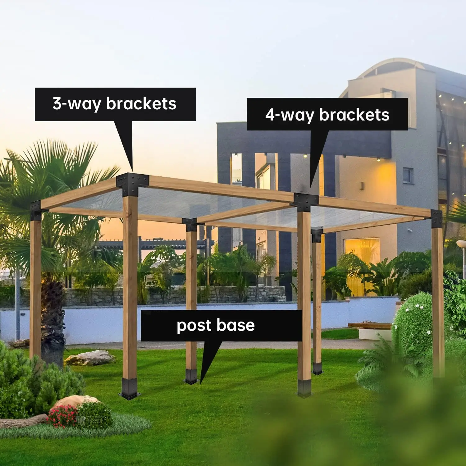 Pergola Brackets Metal Kit 3 Way Roof Gable Right Angle Corner Post Base Wood Beams Elevated Stand Gazebo Kit Pergola Brackets