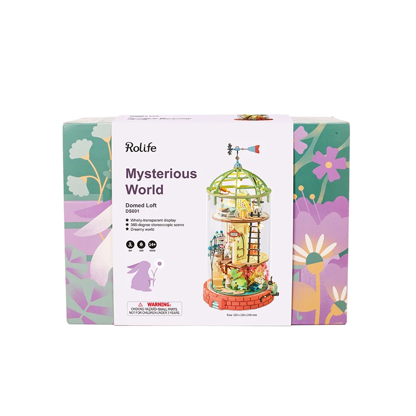 Robotime Hot Selling DIY Mysterious World DS001 Domed Loft  Rolife DIY Glass Miniature Doll House Kit