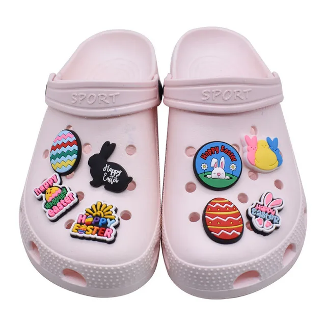 Best-selling Cartoon Cute Charm Easter Bunny Balloon Accessories Sandals Clogs Soft Rubber Decorative Gifts for Children