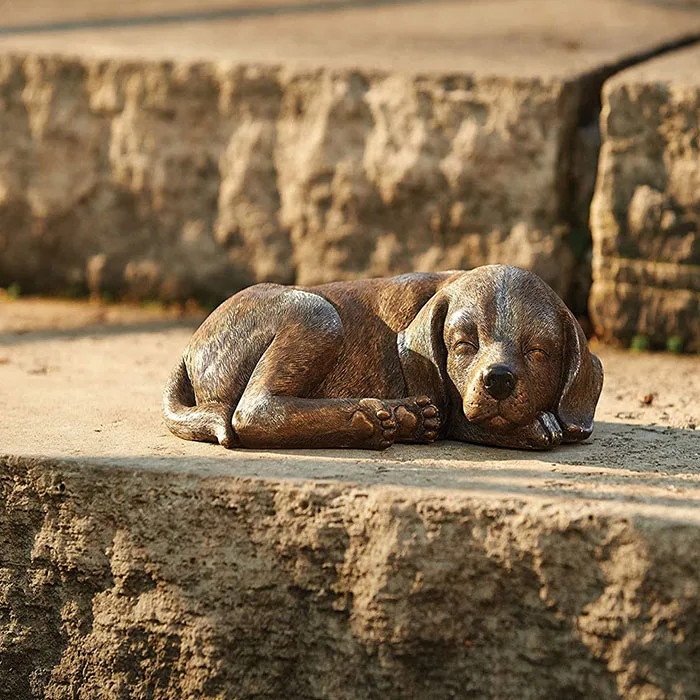 Garden Collection Bronze Sleeping Dog Statue Resin And Stone For Garden