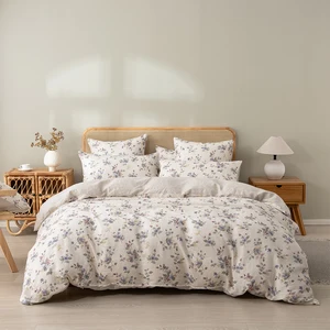 Floral 3D Digital Custom Print Linen Bed Sheet Quilt Cover Set Comfortable Bedding Set