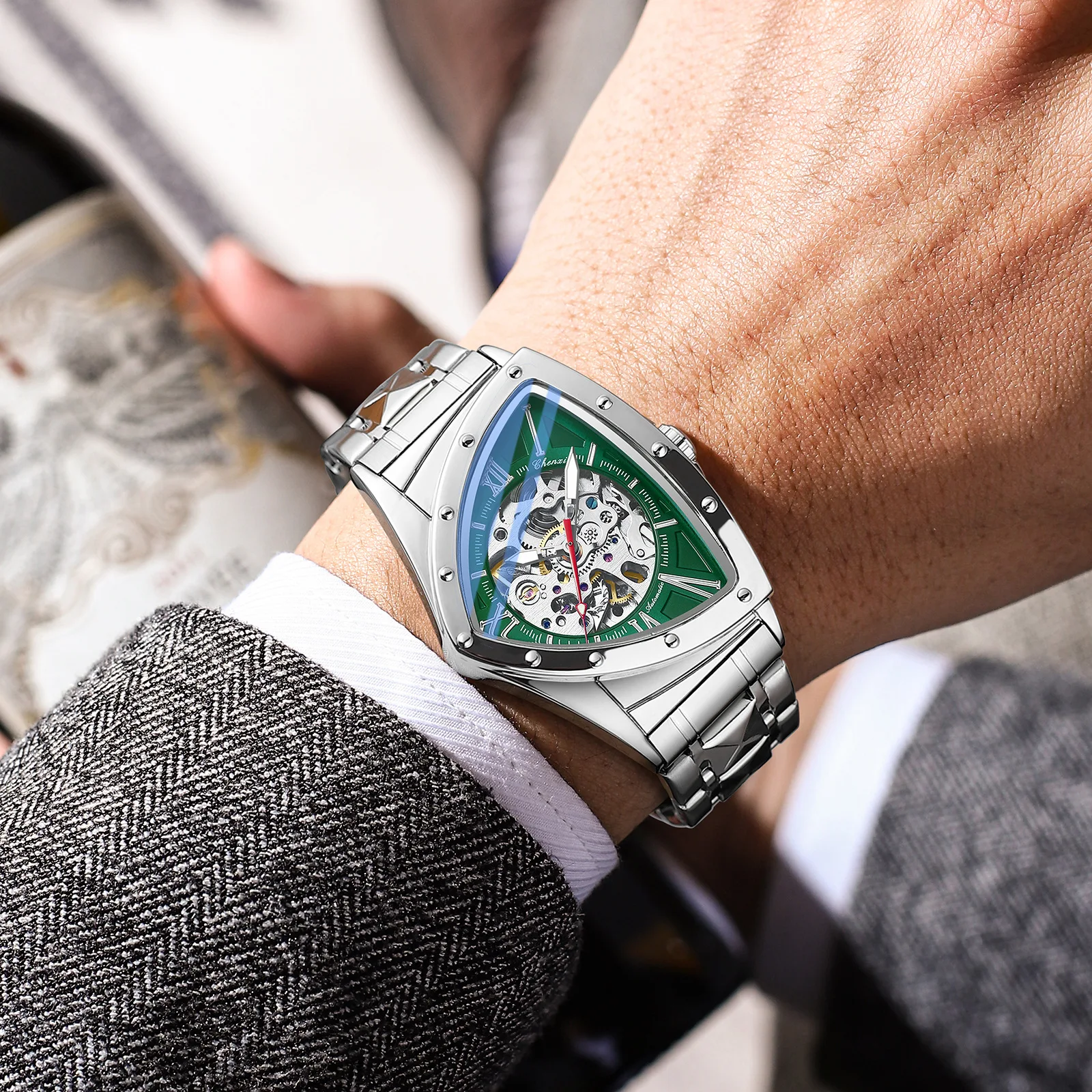 CHENXI Relojes Automáticos para Hombre 8853 Original Creativo Esfera  Triangular Reloj Mecánico Reloj de Pulsera Impermeable Relogio Masculino