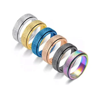 2022 Trendy Rotation Frosting Spinner Rings Jewelry Men Women Fashion Stainless Steel Spinning Fidget Anxiety Ring