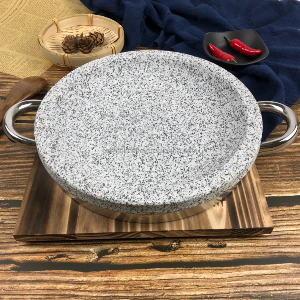Wholesale Natural Grey Colour Dia 24cm Granite Stone Cooking Hot Pan