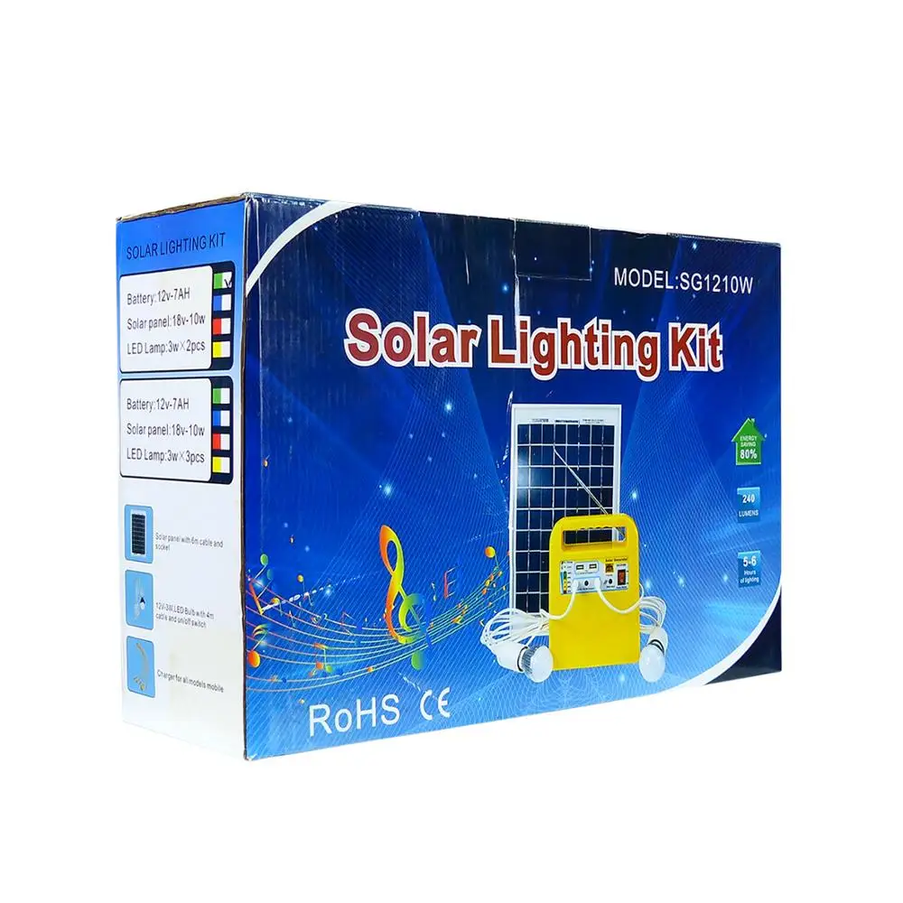 Home Mobile Charging Music Speaker Fm Radio 10w Solar Led Light Kit