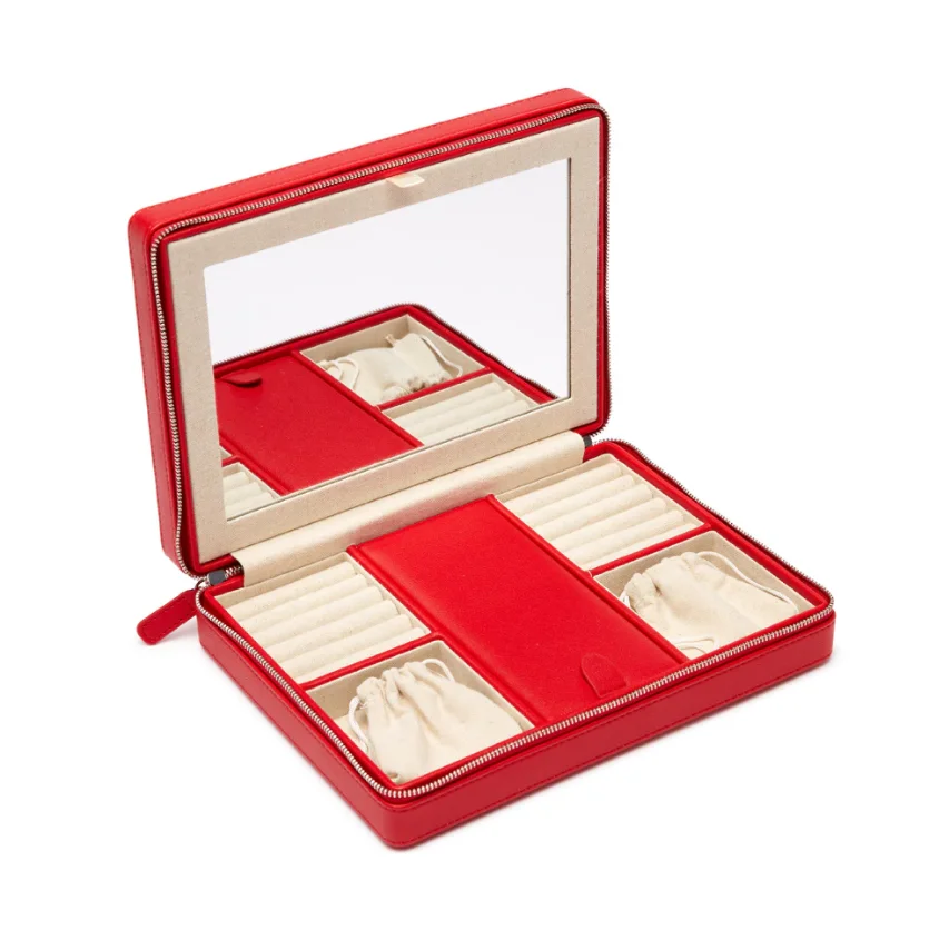 Large Mirror Jewelry Organizer Case Pu Leather Earring Jewelry Storage