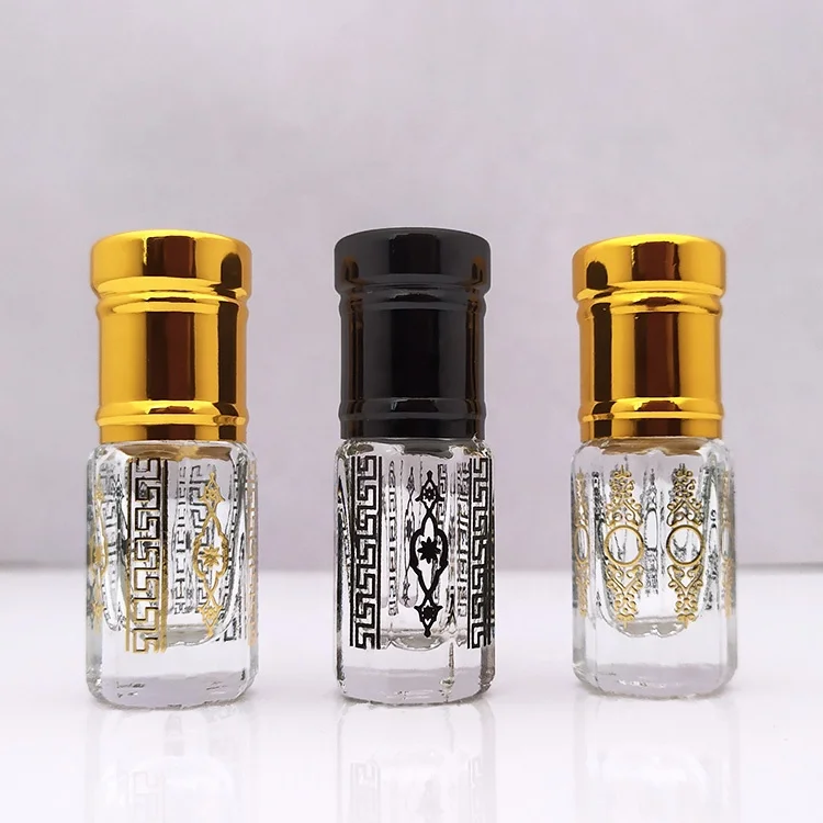 Arabian Refillable Perfume Bottle Empty Tola Bottle Gold Black Print Attar Bottle