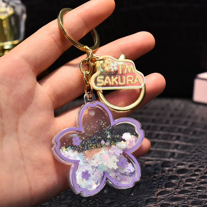 Acrylic Quicksand Cherry Blossom Keychain - Promotional Gift