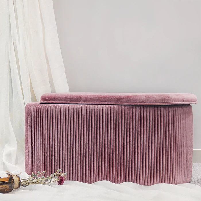 HStex Big Velvet Single Sofa Furniture Sofa Pouf Foot Stool With Storage Bedroom Room pink Ottomans Bench