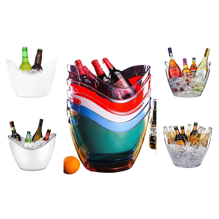 OEM 4L 8L 12L Boat Bowl Shape Transparent Plastic Acrylic Champagne Wine Beer Ice Bucket for Bar Drinks Cooler with Handles with Custom Logo