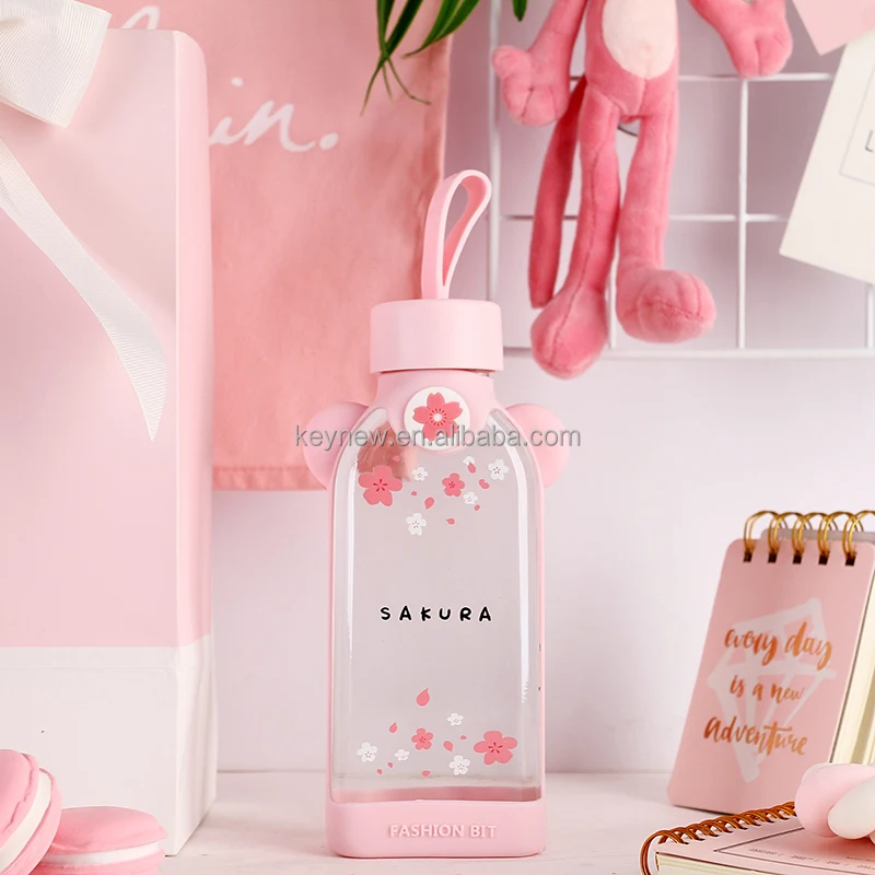 Portable Sakura Flower Transparent Water / Juice Tumbler Drink Container  Bottle