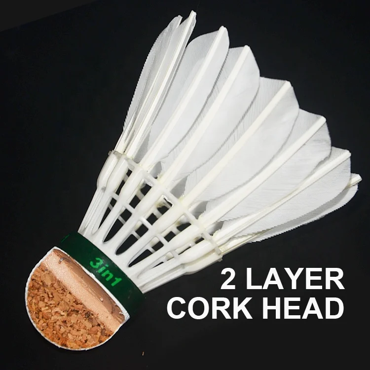 Durable Quality Goose Feather Badminton Shuttlecock with 2 Layers Corkfor 3in1 Hybrid Shuttlecock for Training