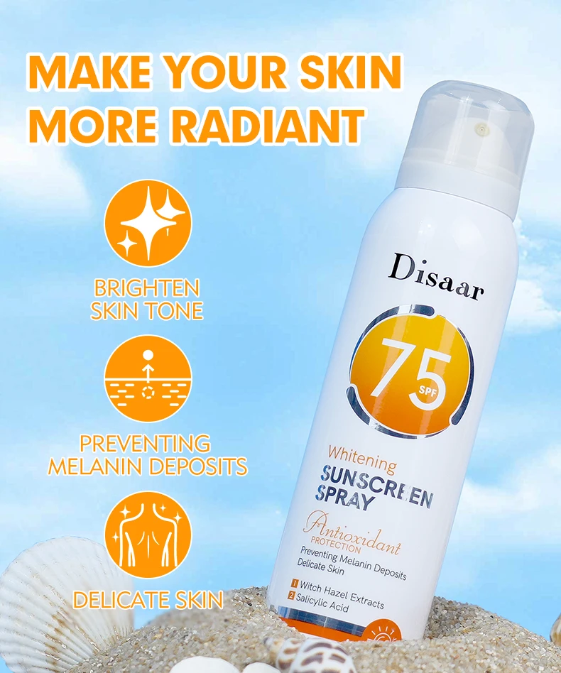 Salicylic Acid Uv Sunscreen Spray Spf 75 Sun Protection Moisturizer Oil Control Skin Glowing Sunscreen Face Mist Spray