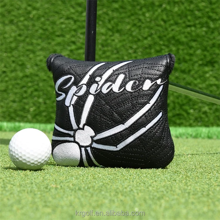 Custom Design Pu Leather Black Spider Pattern Golf Cover Mid Mallet Putter Cover Golf