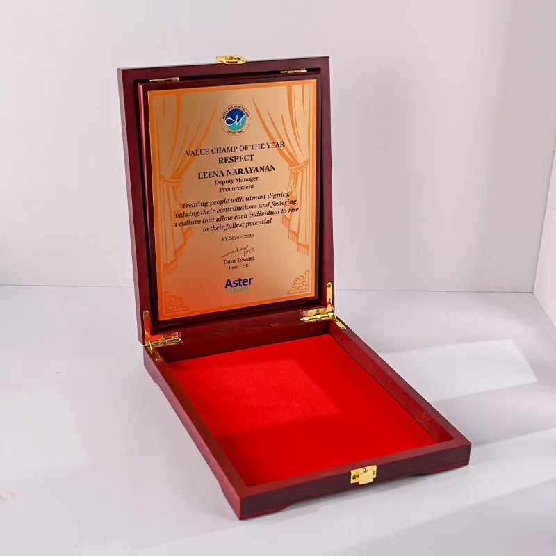 product luxury business customized wooden plaque trophy and awards authorization plate  with protect wooden box-6