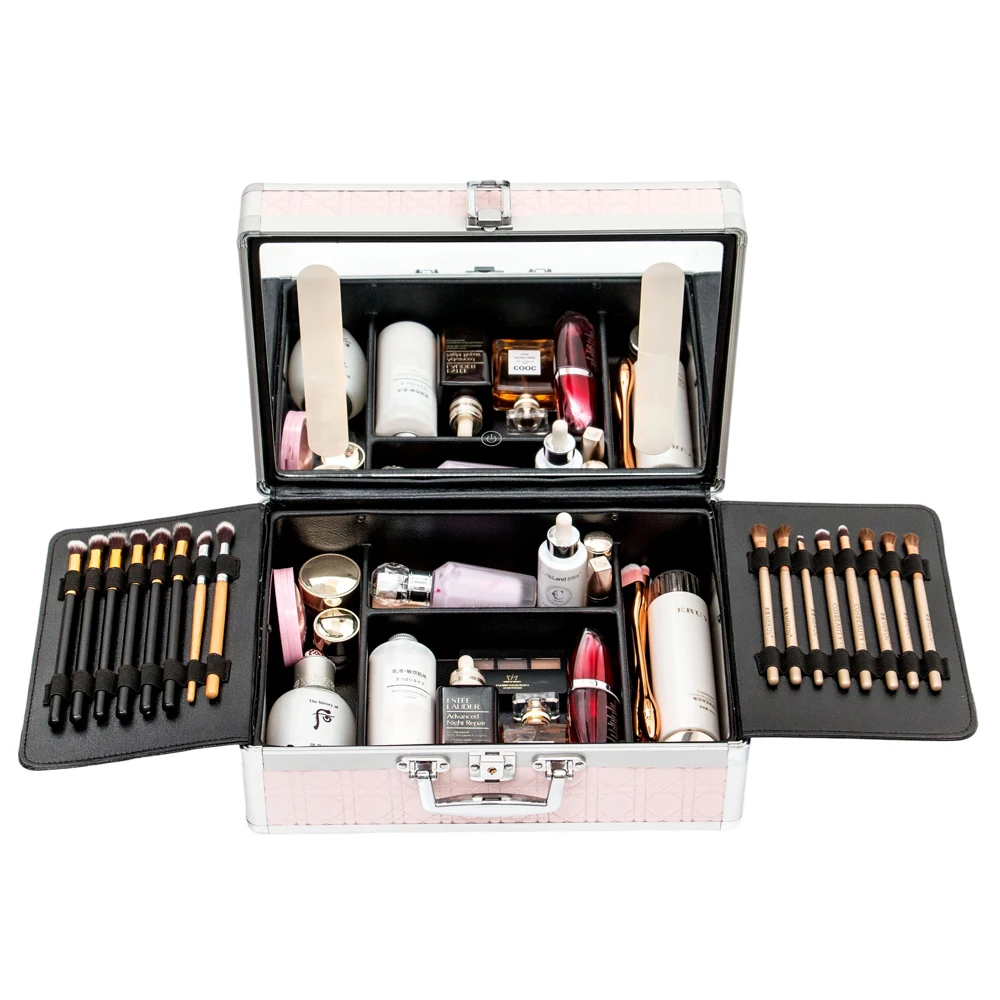 Custom Professional Pink Crocodile Pattern Makeup Train Case