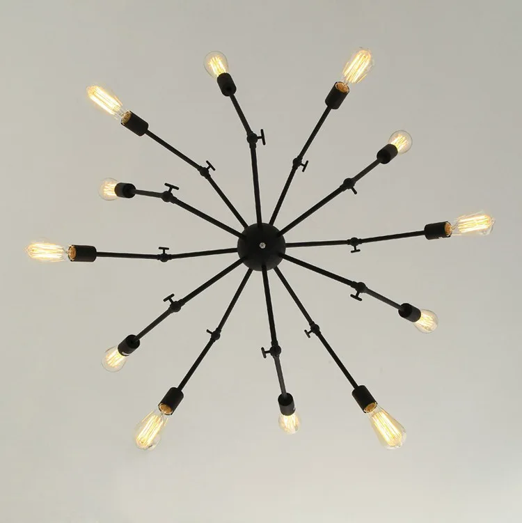JYLIGHTING Fashion Rustic Wrought Iron Led Ceiling Chandeliers Loft Industrial Spider Pendant Light