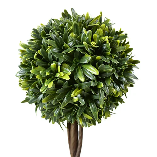 Artificial Boxwood Topiary Tree  Potted Faux Plant Balls in Brown Pulp Planter Tabletop Home