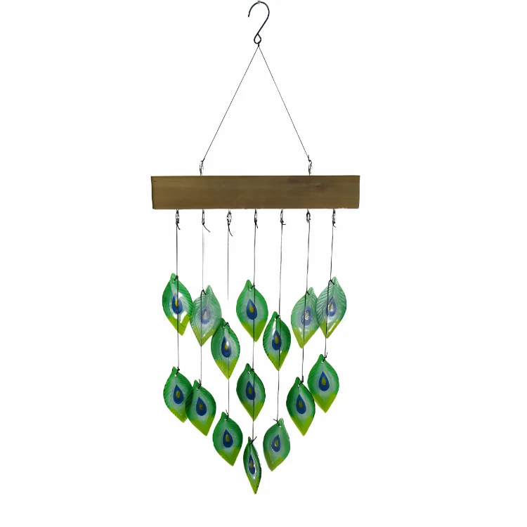 Glass Peacock Windchimes Iron Wire Pendant Glass Beads  Outside Yard  Hanging Peacock Wind Chimes