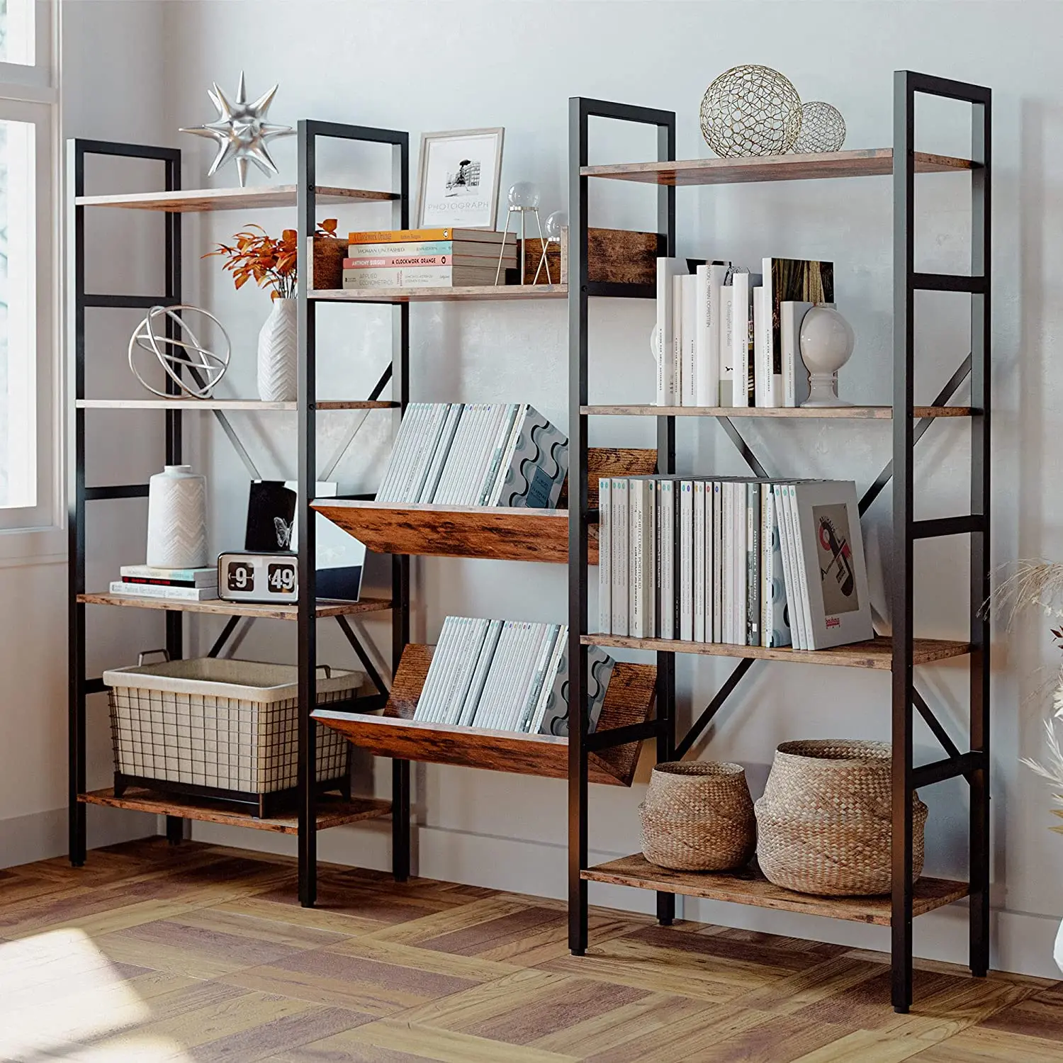 Industrial Style Display Open Shelf Book Standing Steel Cabinet Bookcase Modern Metal Bookshelf