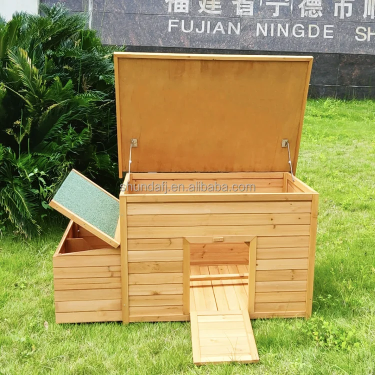 SDC007 SHUNDA Eco-Friendly Wooden Chicken Coop & Poultry House with Nesting Boxes Divider Horizontal Sliding Closure 147x80x80CM