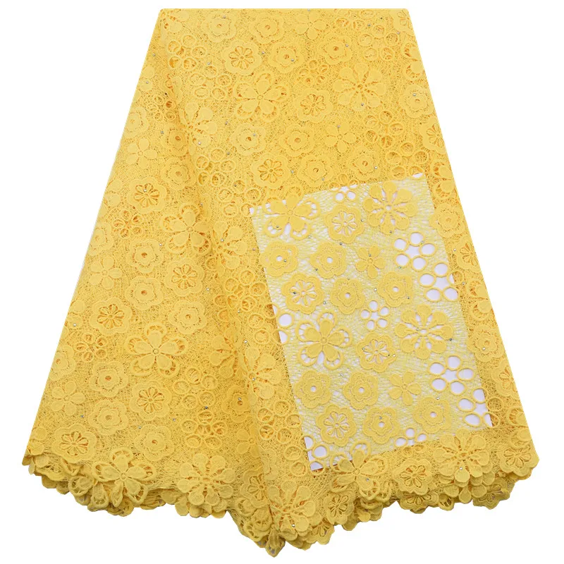 Flower Pattern And Stones Design For Wedding New Yellow African Lace ...