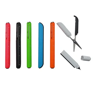 2026  Multi Function Portable Folding  Scissors Ballpoint Pen with Knife Ruler Customer's Logo