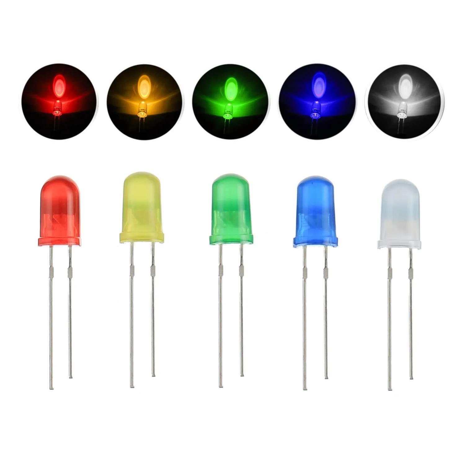 Aismartlink 5mm LED Light Emitting Diode Round Assorted Color White/Red ...