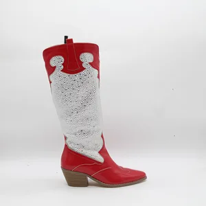 BUSY GIRL HQ1135 Retro Embroidered Western Cowboy Boots for Women Pointed Toe Chunky Heel Slip-on Versatile and Slimming Boots