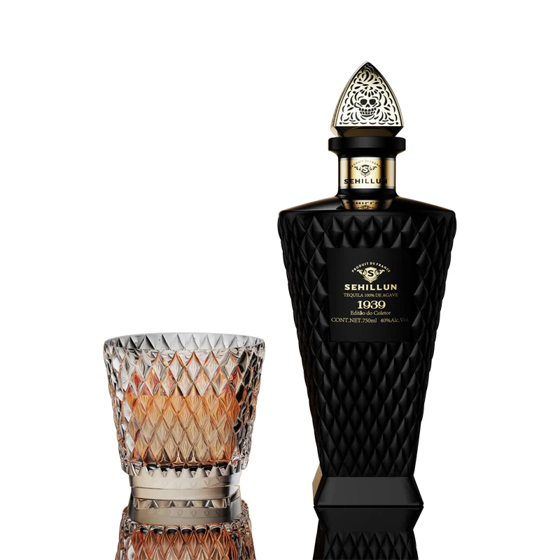 Wholesale Luxury Design Custom Engraved Cork 500ml 750ml 1.5L Spirit Rum Gin Vodka Whiskey Tequila Bottle Cup