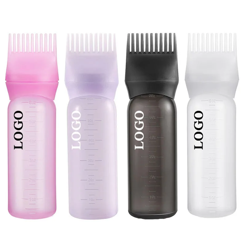 Factory Direct Sale Root Comb Applicator Bottle 6Oz Hair Dyeing Bottle Custom Logo&Colors Hair Oil Applicator Bottle