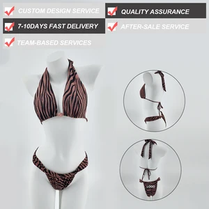 Pink Brown Zebra Halter Bikini - Customizable Design & Fast Delivery
