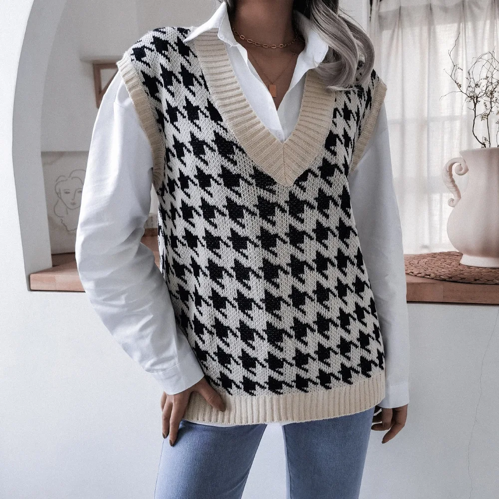 Autumn V-Neck Casual Loose Knit Vest Sweater Women Fashion