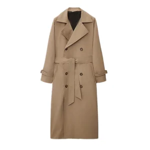 High Quality Women Long Trench Coat with Belt Double-Breasted Solid Colour Lapel Collar Windbreaker Jacket Spring Autumn Coat
