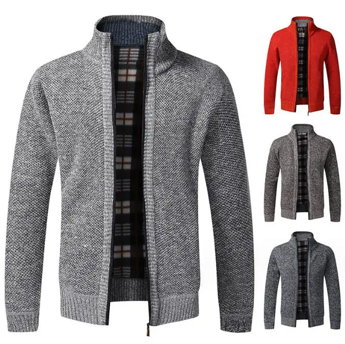 Knitted Cardigan Jacket Men's Winter Plush Thickened Warm and Cold proof Slim Fit Sweater Coat_voghion.com