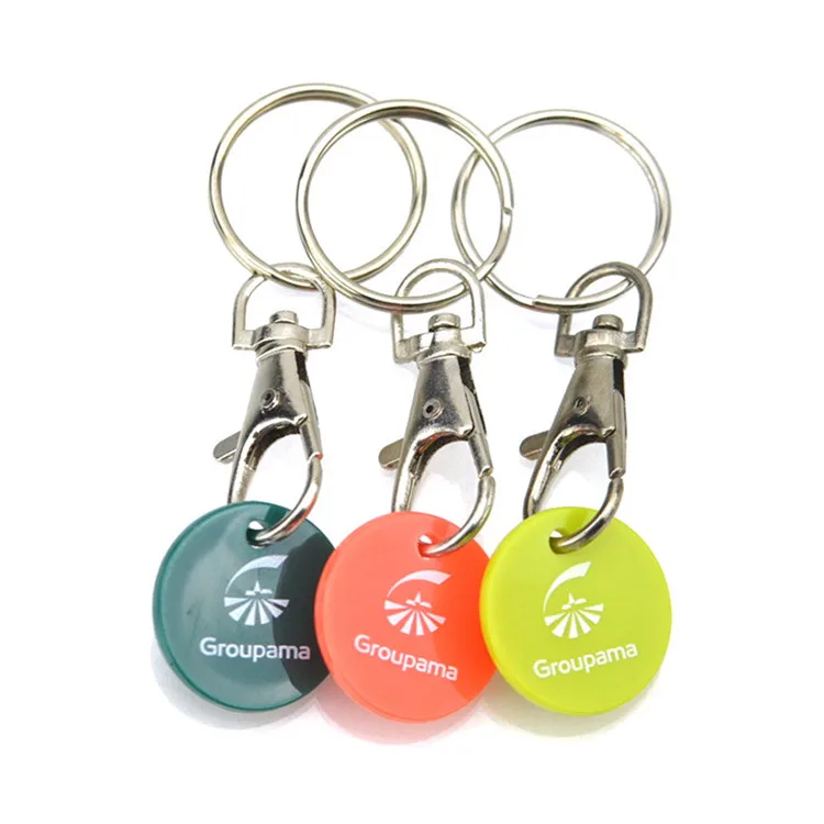 Sublimation Custom Logo Trolley Token Insert Coin Key Chain Holder Plastic Shopping Cart Trolley Coin Keychain
