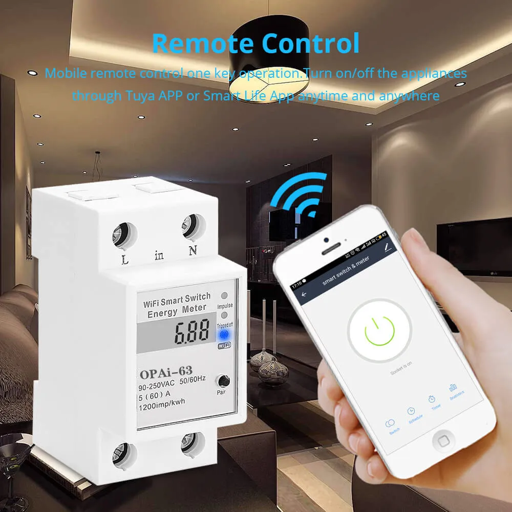 Tuya WIFI Remote Control Smart Switch with Energy Monitoring for Smart Home Tuya Energy Meter