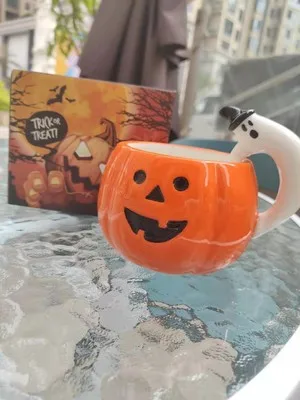 Tazza Di Halloween Con Fantasma 3D E Coperchio – Ceramica 300 Ml – Regalo Divertente Per Ragazzi E Ragazze (Gialla)
