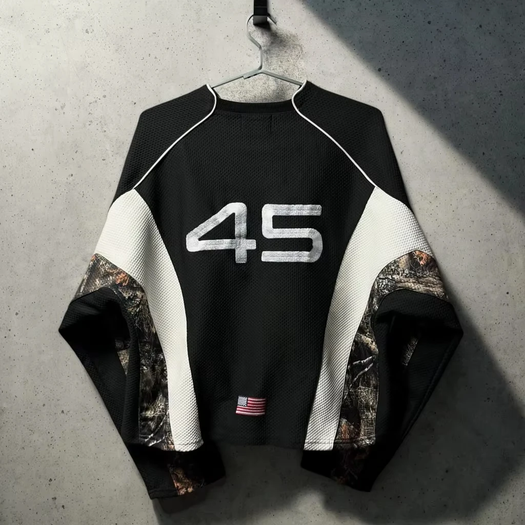 SALALTI Custom Embroidery Oversized Cropped Mesh Polyester Boxy Fit Man Football T-shirt Long Sleeve Soccer Jersey Men gallery 2