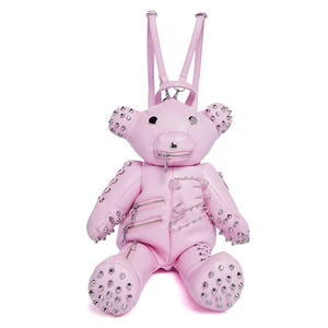 Custom Gothic Womens Adorable Teddy Shaped Pumpkin Stuffed PU Leather Pink Bear Backpack