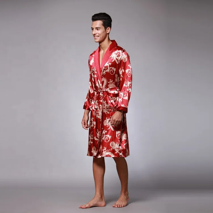 Abito da notte per uomo personalizzato all'ingrosso di fabbrica kimono da uomo in raso con maniche lunghe_voghion.com