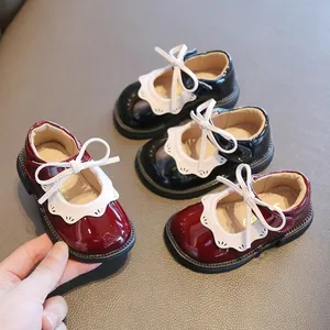 Fashion Wholesale Autumn Spring Leather Shoes Princess Soft Sole Non-Slip Baby PU Insole Kids Shoes