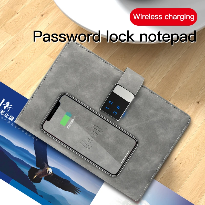 Promotional Secure Diary Notebook Custom Logo VIP Gift Password Code Lock BT Smart Pen App Transfer Agenda with Power Bank