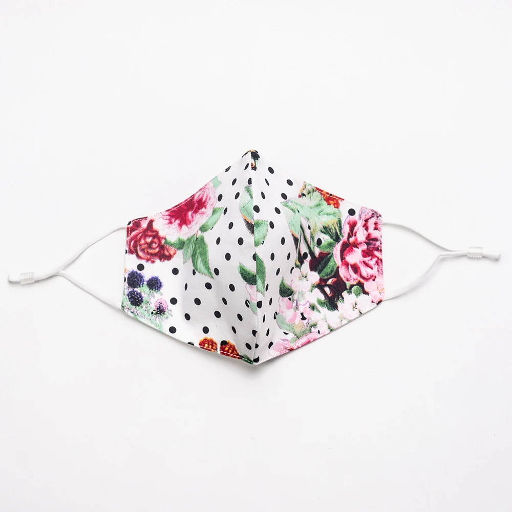 Hot Sale Nice Sweet Pot Dot Flowers Print White Soft Cotton Facemask Reusable Party Face Maskes Black Friday for Women