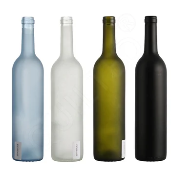 Dark green empty bottle 750ml long neck wholesales colored frosted clear glass wine bottle with cork