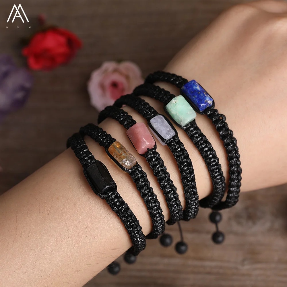 Black String Single Bracelet , Handmade Cylinder Stone Beads Bracelets Fashion Jewelry