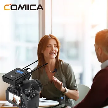 Comica CVM-WM200A UHF Wireless Microphone 96 Channels Lavalier Microphone Mic with Dual Transmitters for DSLR Cameras Smartphone detail image