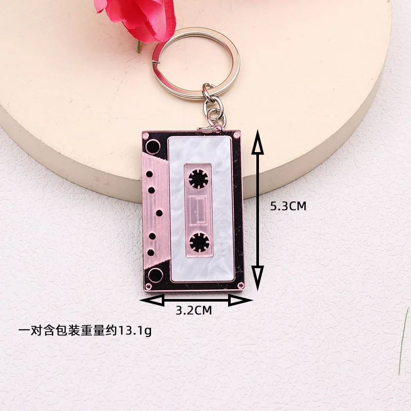 Fashion Audio Musical Keychain Geometric Rectangle Acrylic Key Chains Music Recorder Keyring Student Gifts Pendant Tape Keychain