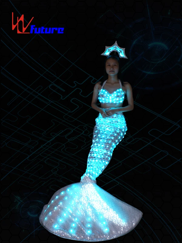 WL-0189 LED Light Mermaid Costumes With Headwear LED Long Mermaid Dress  Stage Performance Wear Girls Dresses Cosplay Costumes